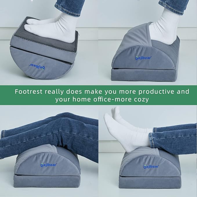 Footrest for Under Desk Ergonomic Comfortable Foot Stool with 2 Adjustable Heights, Suitable for Office, Home Car Foot Rest, Grey