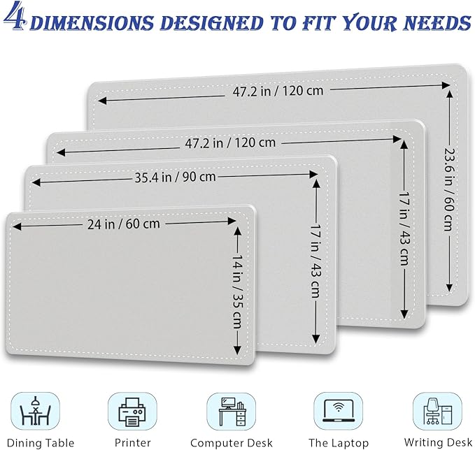 47.2" x 23.6" Large Desk Pad - Non-Slip PU Leather Large Mouse Pad, Waterproof Writing Mat, for Keyboard and Mouse (Gray)