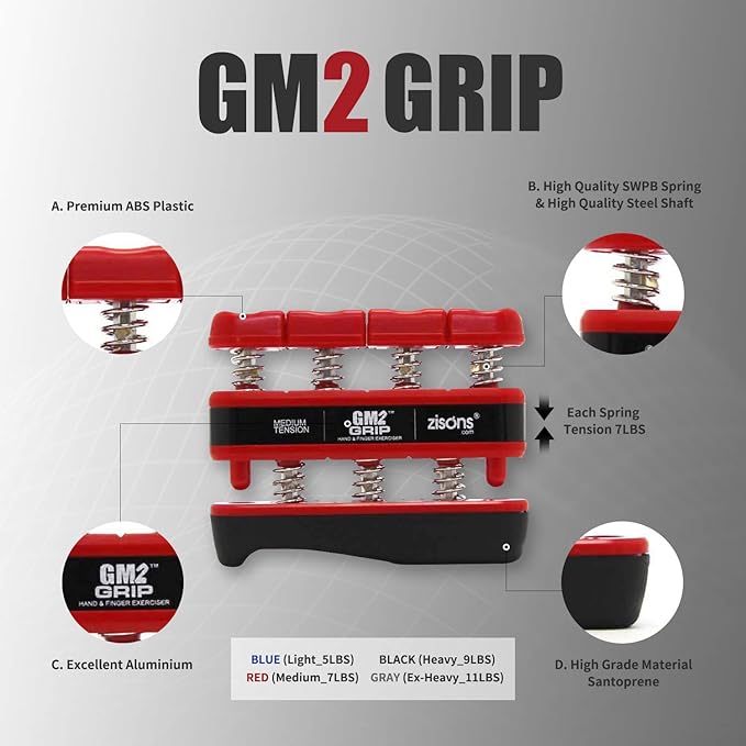 GM2 Grip Exerciser, Hand Exerciser, Finger Exerciser. 9lb(Black) 7lb(Red) 5lb(Blue)