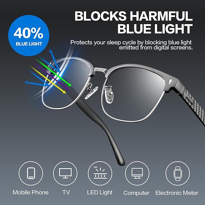 BIRCEN Blue Light Blocking Glasses: Al-Mg Metal Bluelight Computer Clear Glasses for Men Women Anti Eyestrain Office Home