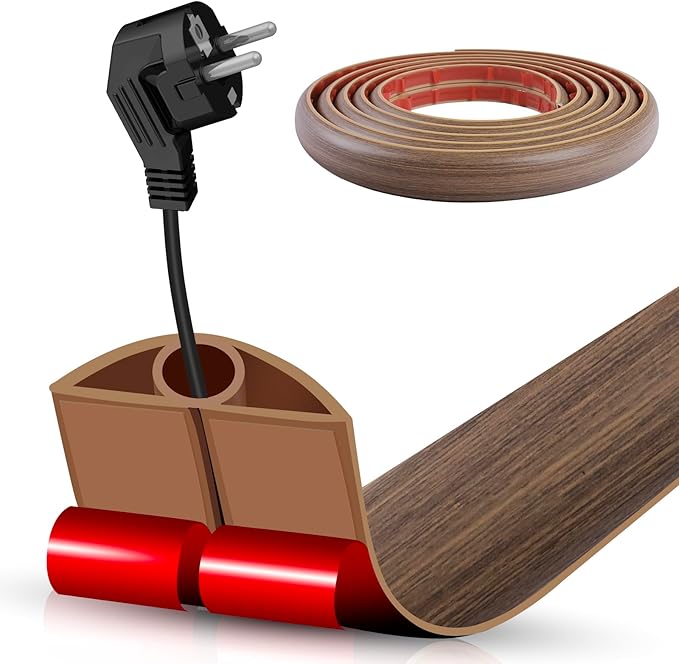 Floor Cord Cover Cable Cavity Self Adhesive Cord Hider Floor 10FT Floor Cable Management Power Cord Protector Floor Electric Cord Covers for Offices, Gym, Exhibitions (Misty Brown Wood, 0.78" x 10')