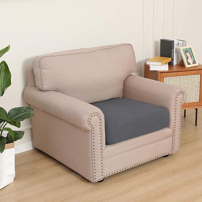 Easy-Going Stretch Chair Cushion Cover Sofa Cushion Furniture Protector Sofa Seat Sofa Slipcover Sofa Cover Soft Flexibility with Elastic Bottom(Chair Cushion, Grey)