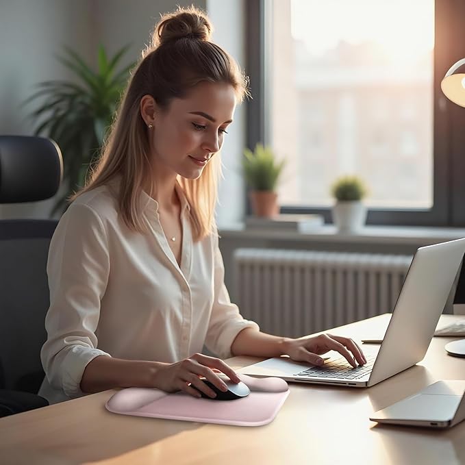 Ergonomic Mouse Pad with Gel Wrist Rest (1" & 1.2" Dual Height) - Cute Mouse Pads Compact Mousepad Desk Mat Office, Gaming & Carpal Tunnel Relief | Non-Slip Rubber Base Pale Pink