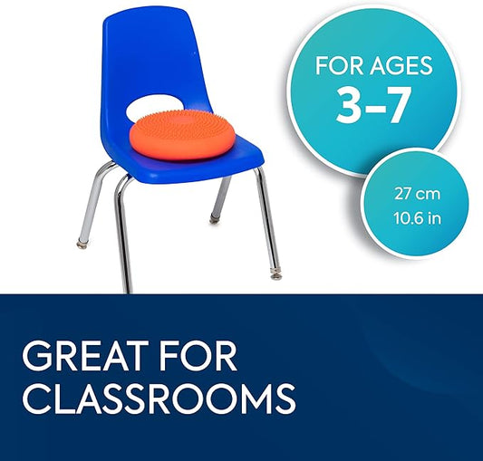 BouncyBand Wiggle Seat, Orange, 1-Pack – Small 10.75” D x 2.5” H Wobble Cushion for Kids Aged 3-7 – Sensory Tool Promotes Active Learning & Improves Productivity – Includes Pump for Easy-Inflation