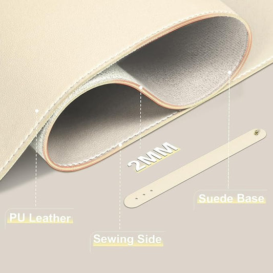 Leather Desk Pad Protector, 39.4'' X 17'' Large Mouse Pad, Office Desk Mat, Non-Slip PU Leather & Suede Base Desk Blotter, Laptop Desk Pad, Desktop Mat for Office Home, Beige