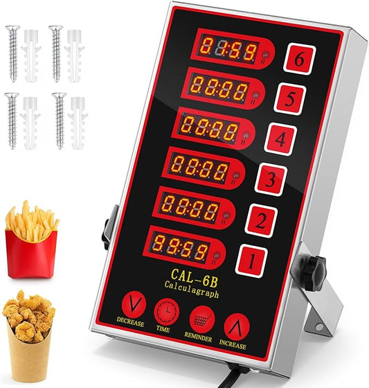 1 Pack 6-Channel Digital Kitchen Timer, Commercial Cooking Timer with Loud Alarm, Large LCD Display, for Restaurants, Baking, Labs, Multiple Independent Countdown Timers