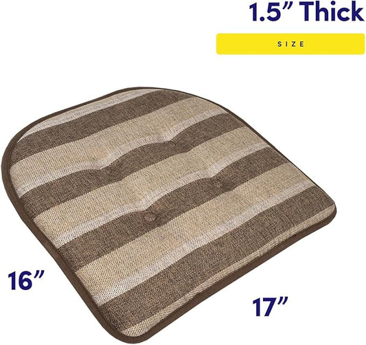 Sweet Home Collection Chair Cushion Memory Foam Pads Tufted Slip Non Skid Rubber Back U-Shaped 17" x 16" Seat Cover, 12 Count (Pack of 1), Bradford Chocolate/Beige