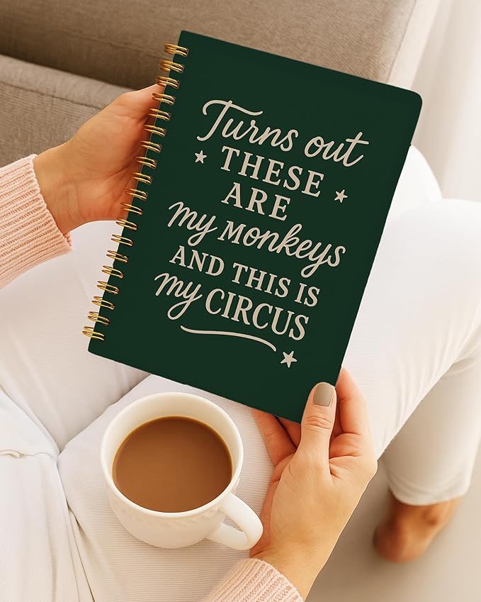 Green Funny Office Notebook, Work Journal Notebook for Women Men Coworkers, Funny Office Supplies, Turns Out These Are My Monkeys Humorous Spiral Notebook, 5.5x8.3 Inch 558