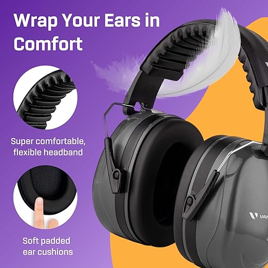 Vanderfields Hearing Protection Ear Muffs for Noise Reduction, 33dB Certified, Noise Cancelling Safety Ear Protection for Shooting, Adult Headphones for Lawn Mowing, DIY, Construction, Woodworking