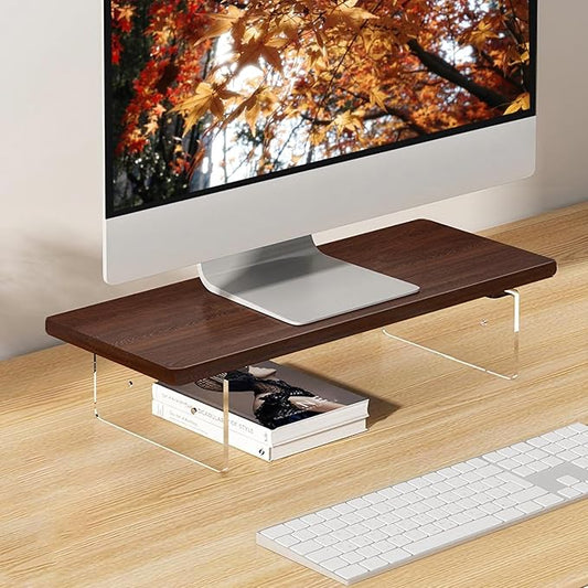 Monitor Stand Riser 2.16/3.34 Inch 2 Height Adjustments Acrylic Stand with Installation Tool, Desk Organizer Accessories Office Desk Storage Rack Screen/PC/Printer/Laptop Riser 7.8 x 15.7 Inch (Brown)