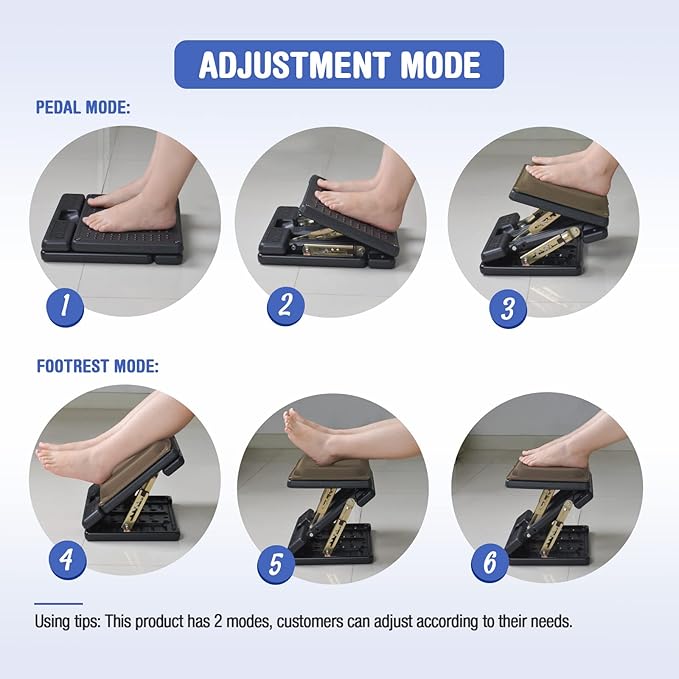 Foot Rest for Under Desk at Work 4-Level Height Adjustable, Lengthen Ergonomic Foldable Footrest for Office, Gaming,Computer, Soft & Removable Pad Desk Foot Stool for All Seasons (Brown Plus)