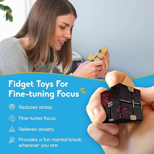 PILPOC theFube Infinity Cube Fidget Toys Adults - Aluminum Infinite Magic Cube with Case, Sturdy, Heavy, Relieve Stress and Anxiety, for ADD, ADHD, OCD (Black)