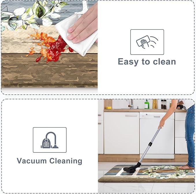 KIMODE Farmhouse Kitchen Mats for Floor 2 Piece,Cushioned Anti Fatigue Rugs Non Slip,Memory Foam Waterproof Carpet for Sink Laundry Office Bathroom,Blue 17"x47"+17"x29"