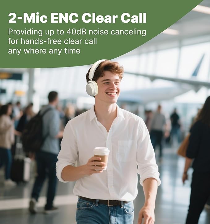 Hmusic MS04 Noise Cancelling Over Ear Headphones, 40dB Hybric ANC Headphones, 2 Mic ENC, 80H Long Battery Life, 3.5 Audio Wired/Bluetooth 5.3,Foldable w/Case,Sound Proof for Game/Travel/Work/Commute