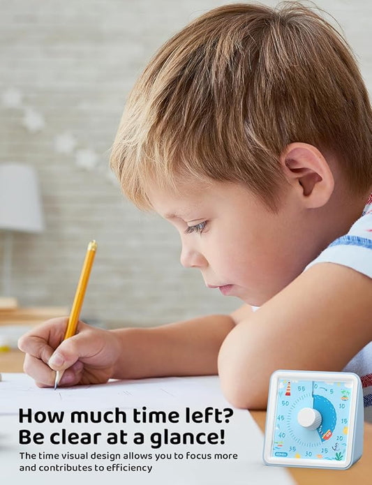 LIORQUE 60 Minute Visual Timer for Kids, Visual Countdown Timer for Classroom Office Kitchen with 'Boat' Pattern Design, Pomodoro Timer with Silent Operation (Batteries Included)