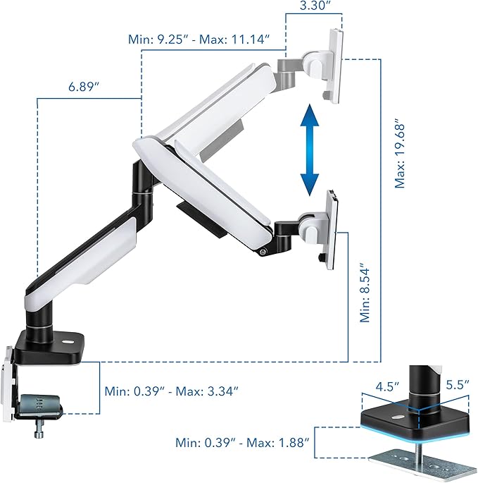Mount-It! Heavy-Duty Ultrawide Monitor Arm up to 49" / 44 lb for Samsung Odyssey G9, 75x75 and 100x100 VESA Desk Mount for Widescreen Curved Monitors, Gas Spring, RGB Lights, Clamp and Grommet