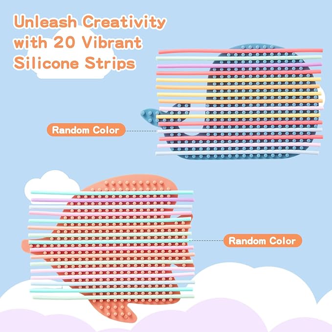 2 Pack Double-Sided Silicone Sensory Fidget Toy with 20 Random-Color Strings, Sensory Activity Board for Kids and Adults with Autism, ADHD, Silent, Stress Relief, Calming, Focus, Gift for Girls Boys