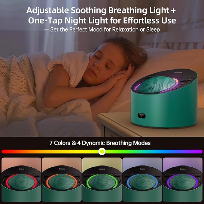 Sound Machine & Soothing Night Light, Premium Metal Shell with Excellent 3inch Speaker, White Noise Machine & 50+ Natural Sounds – Upgradeable System for Sleep, Focus, Relaxation – Adults Kids Baby
