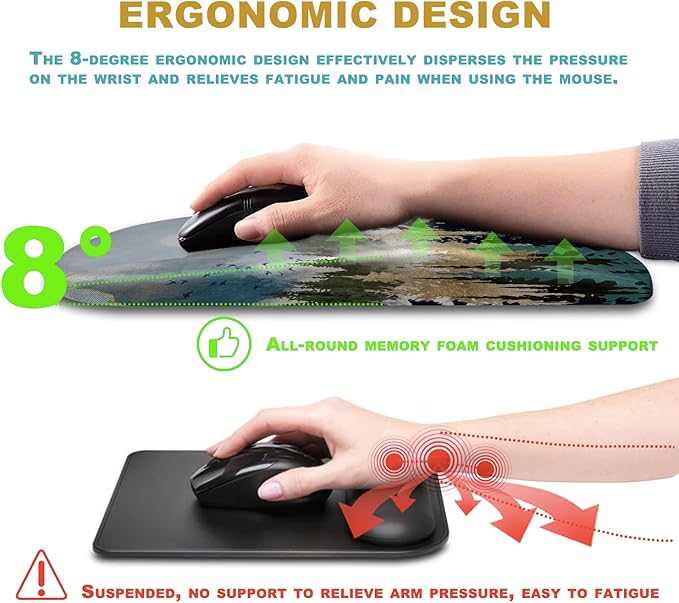 Ergonomic Wrist Rest Mouse Pad, Massage Relief for Carpal Tunnel, Entire Memory Foam Non-Slip, Computer Mouse Pad for Wireless, Forest Sunrise