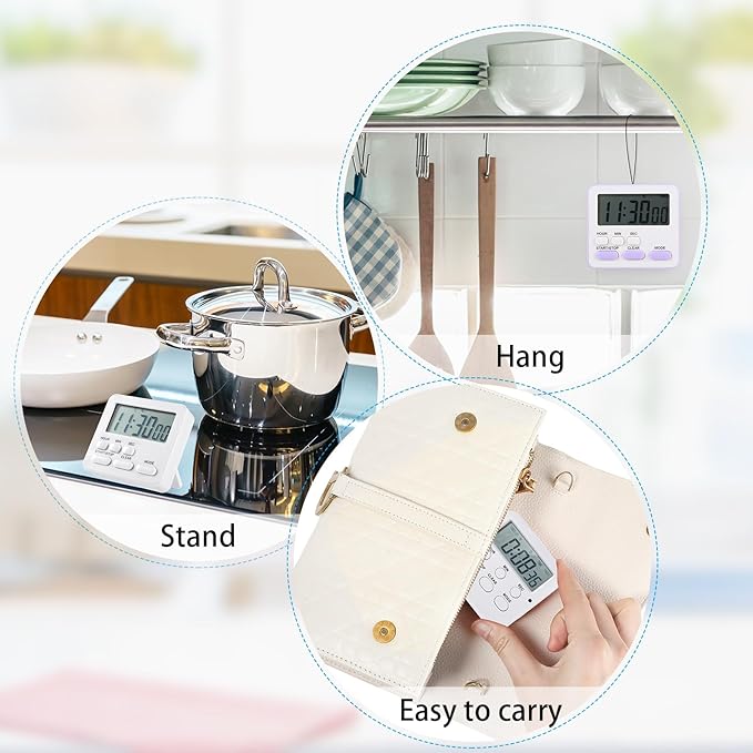 Weewooday 12 Pcs Digital Kitchen Magnetic Timer Bulk Classroom Count up Countdown Large Digits Egg Loud Alarm Cute Desk Stopwatch Timer for Teacher Kids Cooking Office