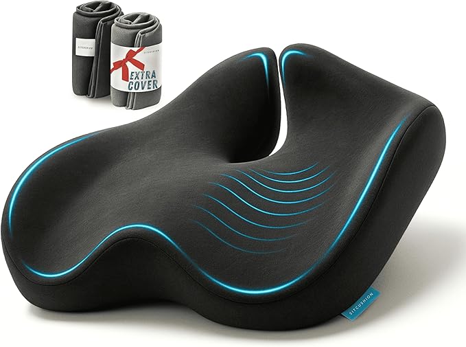 X Large Seat Cushions for Office Chairs - Pressure Relief Seat Cushion for Tailbone Pain, Back Pain, Coccyx & Sciatica Pain Relief Pillow - Office Chair Cushion + Extra Cover(Gray)