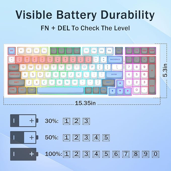 Redragon K723 Wireless Mechanical Gaming Keyboard, Hot Swappable Pre-lubed Linear Switches, Gasket Design, Bluetooth/2.4GHz/USB-C, Creamy Sound, RGB Backlit for PC/Mac/PS/Xbox, White Grey
