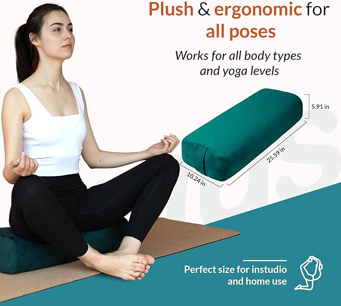 Gurus Super Soft & Firm Yoga Bolster Pillow - Lightweight, Easy to Carry with Handles - Rectangular, Machine Washable Cover