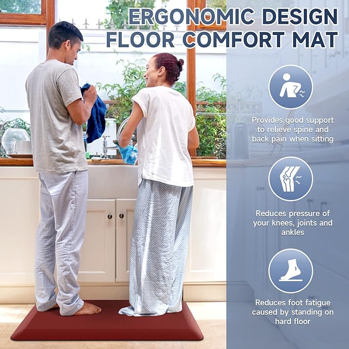 4/5 Inch Thick Kitchen Mats for Floor, StepRite Kitchen Rug for Standing Desk, Non-Slip, Thicker, Stain Resistant, Waterproof, Comfort Anti Fatigue Floor Mat for Home, Kitchen, Office - Red,32 * 20''