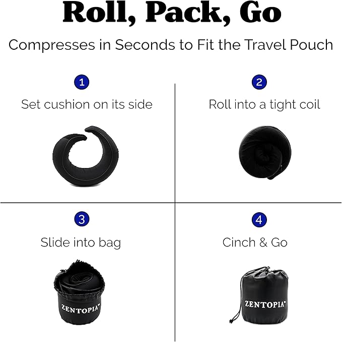 Memory Foam Travel Neck Pillow – Ergonomic 360° Head & Neck Support for Airplanes, Car & Home – Compact Washable Cover, Carry Bag & Earplugs – Best Neck Pillow Airplane, Travel Pillow for Long Flights