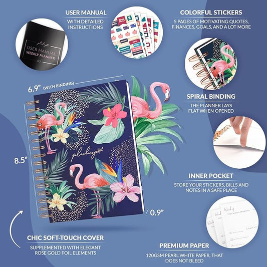 PLANBERRY Weekly Planner Premium – Undated Life Organizer & Budget Planner – Time Management, Goal Setting, to-Do List, Work-Life Balance & Habit Tracker – 6.9″ x 8.5″ (Rose Flamingo)