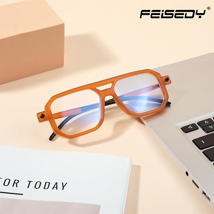 FEISEDY Vintage Square Blue Light Blocking Glasses Women Men 70s Flat Aviator Glasses Computer Anti Glare B0062