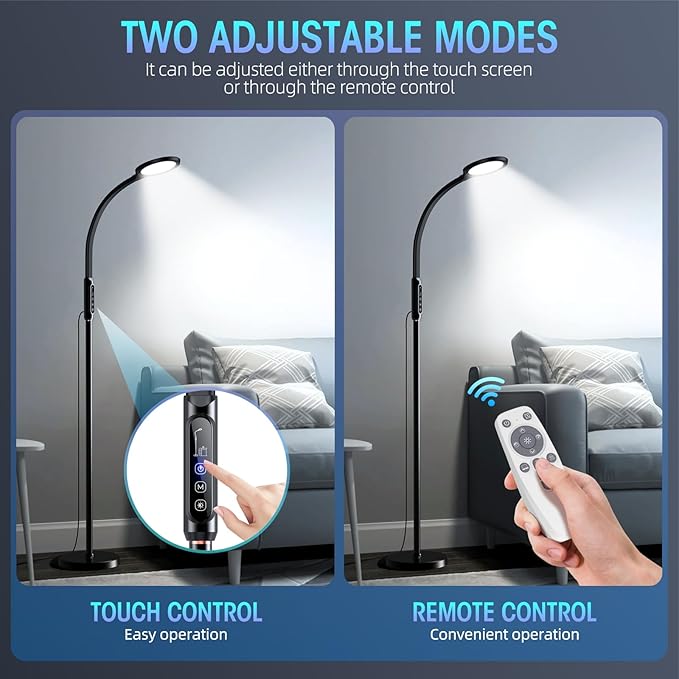 Happy Light Therapy lamp 11000 Lux,LED UV-Free Sunlight lamp,Full Spectrum Happy Therapy lamp with 10 Adjustable Brightness Levels,2 in 1 Retractable Floor Sad Lamp (Black)