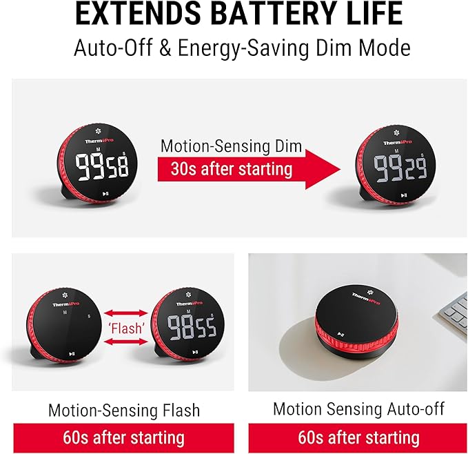 ThermoPro 99-Hour Digital Kitchen Timer with Strong Magnetic & Stable Stand, Classroom Timers with 3-Volume-Level, Stopwatch/Timer with Large LED Display, Digital Timers for Classroom, Office & Gym