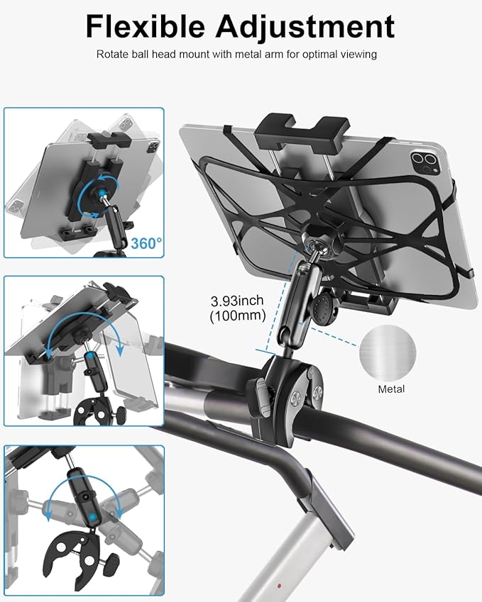 woleyi Exercise Bike Tablet Holder, Treadmill Tablet Mount Handlebar Clamp for Spin Bike, Indoor Cycling Peloton, Stationary Bicycle, Elliptical for 4.7-13" iPad Pro/Air/Mini, Galaxy, Fire, E-Book