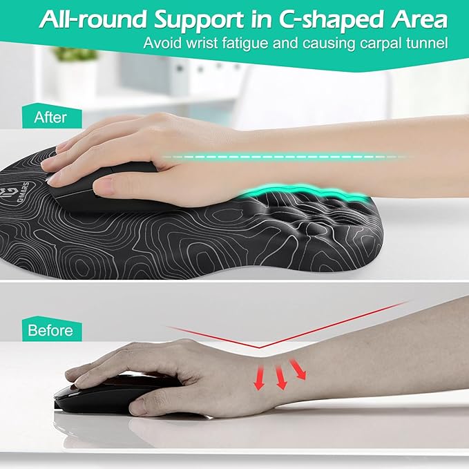 Gimars Upgrade Ergonomic Mouse Pad Wrist Rest with Memory Foam Massage Bump, Enlarge [ 30% Larger Moving Space] Mouse Pad Wrist Support with Nonslip PU Base for Laptop, Computer, Gaming & Office