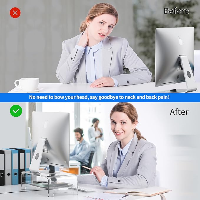 Acrylic Monitor Stand Riser Acrylic Laptop Stand Clear Computer Stand Laptop Riser with Storage Desk Organizer Accessories for Home and Office