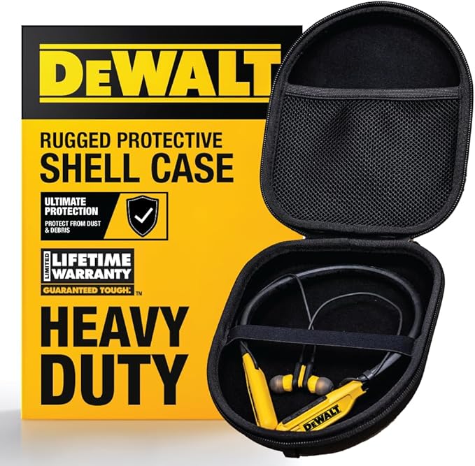 DEWALT Black Edition Pro Audio Bundle: Heavy-Duty 2-in-1 Bluetooth Neckband Headphones + Rugged EVA Travel Case