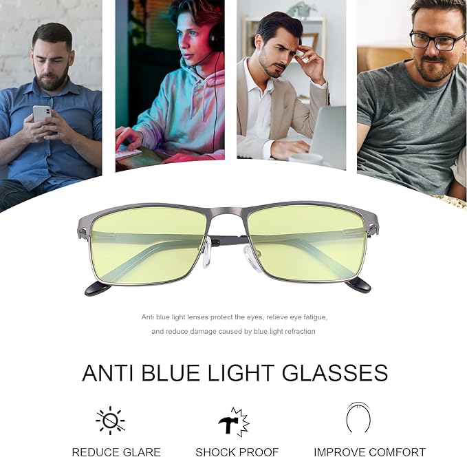 MIRYEA Blue Light Blocking Glasses UV400 Sunglasses Computer Gaming Eyeglasses Eye Protection Metal Eyewear for Men and Women