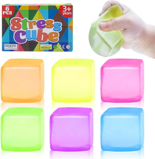 6 Pack Stress Cube Squishy Stress Balls for Adults Kids, Sensory Fidget Toys for Anxiety Stress Relief, Calming Toys Slow Rising Stress Balls Stretchy for Autism & ADHD, Malt Sugar Ball