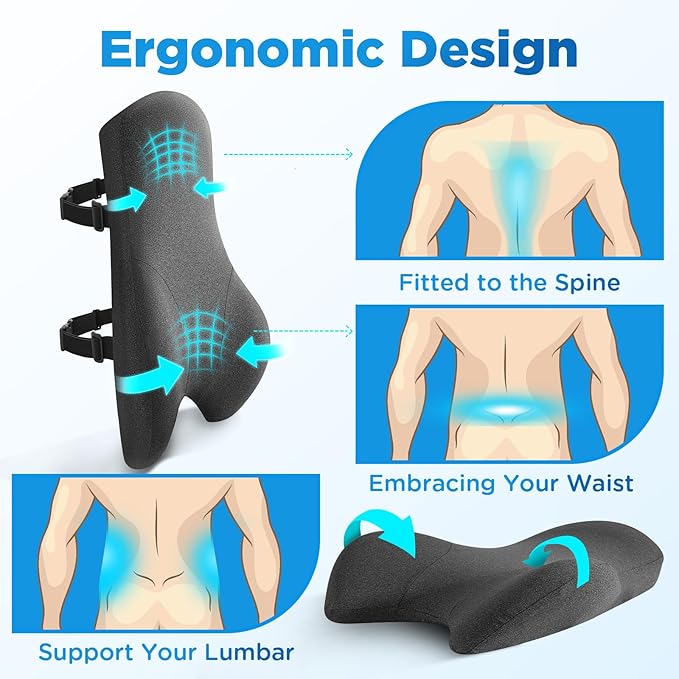 Teemour High Back Support Pillow for Office Chair, Fully Support Entire Back Cushion Pain Relief Promotes Posture- Memory Foam Lumbar Support Pillow for Offfice Chair, Desk, Gaming Chair