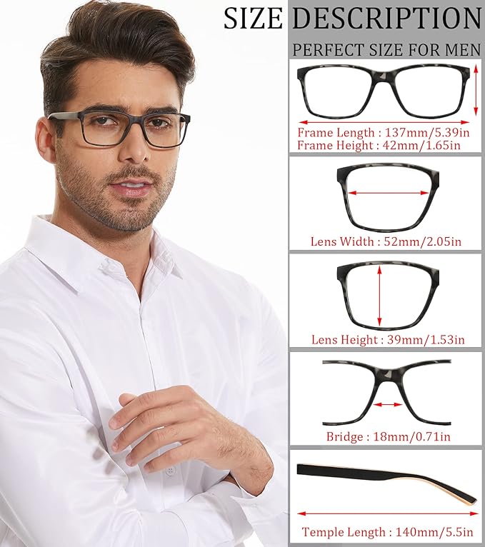 4-Pack Reading Glasses Blue Light Blocking for Men,Comfort Lightweight Eyeglasses Flexible Spring Hinge,Anti Eyestrain/Glare Filter UV Ray Computer Readers(2.75x)