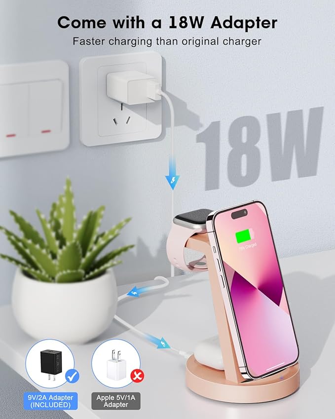 3 in 1 Charging Station for Apple Device, Wireless Charger for iPhone 16 15 14 13 12 11 Pro Max & Apple Watch iwatch- Charging Stand Dock for AirPods