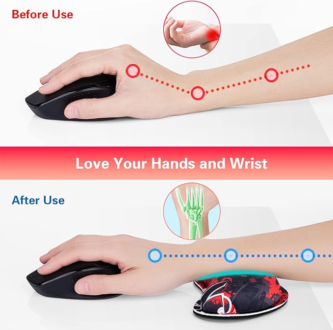 Mouse Wrist Rest, Canjoy 2 Pack Memory Foam Soft Fabric Mouse Wrist Rest Pad Support Cushion with Anti-Skid Rubber Base,Ergonomic Pain Relief Mouse Hand Rest (Black Red)