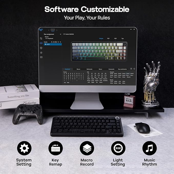 EPOMAKER X Aula F65 PRO Wireless Mechanical Gaming Keyboard, Hot-Swap, 5-Layer Padding, Creamy Gasket, Knob and Shine-Through PBT Keycap, RGB, BT/2.4GHz/USB-C (Black Topographic, Icesoul Switch)