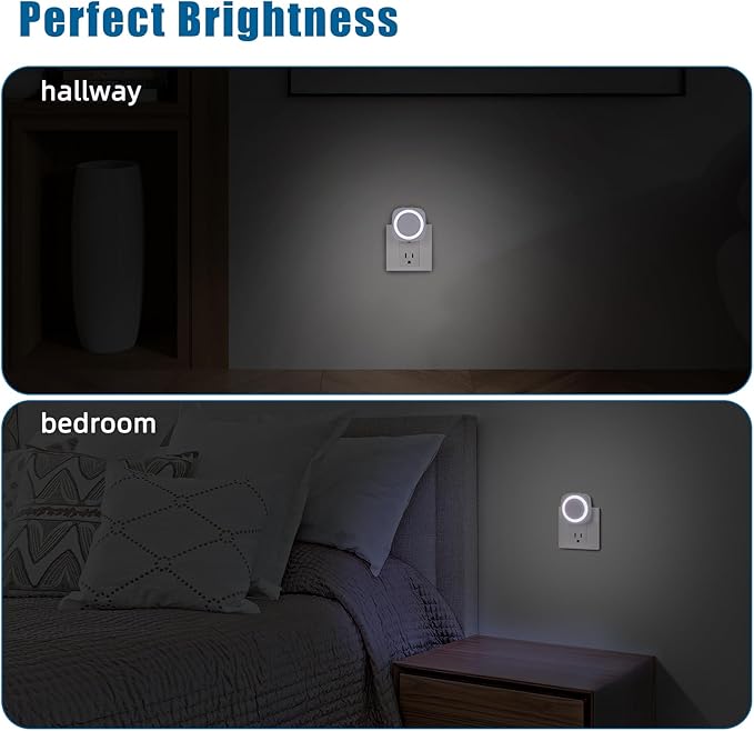 White Night Lights Plug into Wall, 4 Packs Dimmable Night Light with Dust to Dawn Sensor, Automatically Turn on and Off, Gentle Glow Nightlight for Bathroom,Bedroom,Stairs,Kitchen,Hallway, White