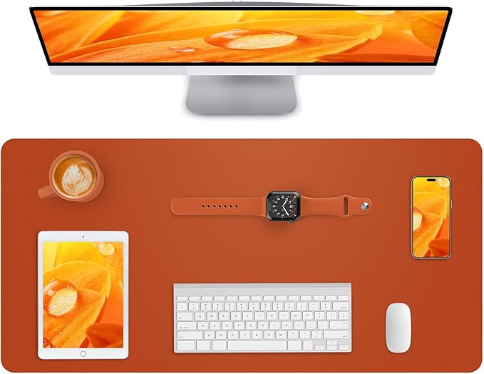 Leather Desk Pad Protector,Mouse Pad,Office Desk Mat, Non-Slip PU Leather Desk Blotter,Large Desk mat,Waterproof Keyboard mat for Office/Home/Decor (Orange,35" x 17")