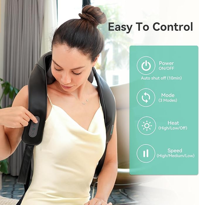 Snailax Cordless Neck Shoulder Massager with Soothing Heat, Upgarded 4D Deep Tissue Kneading, Shiatsu Back Massager Pillow for Neck, Traps, Back, Gifts for Men Women Mom Dad