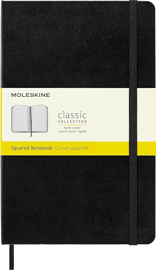 Moleskine Classic Notebook, Large, Squared, Black, Hard Cover (5 x 8.25)