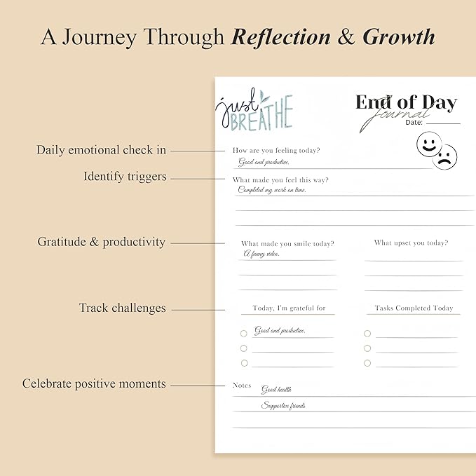 End of Day Journal – Day by Day Daily Gratitude Journal 2025 for Mindfulness, Happiness, Reflection, and Self Care, Undated Spiral Diary Gift for Women & Men