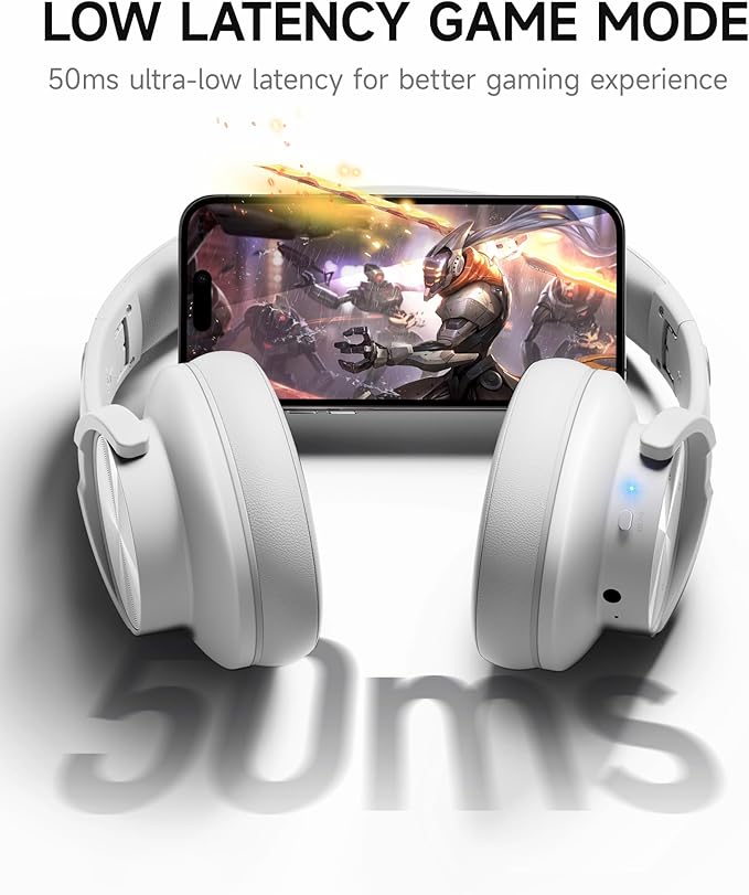 Picun B8 Bluetooth Headphones, 120 Hours Headphone Wireless Bluetooth, Hands-Free Calls, 3EQ & Game Mode, Foldable Headphones Over Ear for Travel Home Office Cellphone PC White